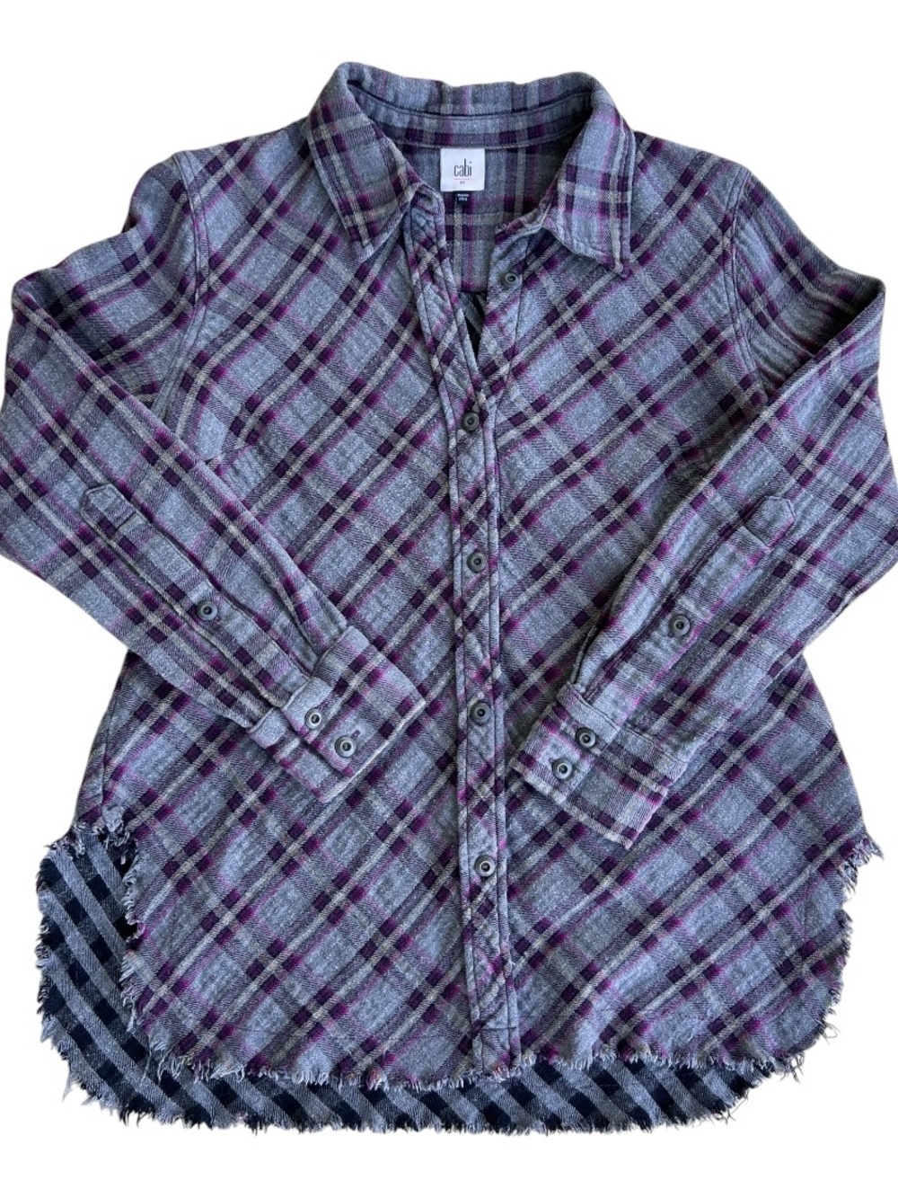 CAbi Gray and Purple Plaid Button-Front Shirt Jacket